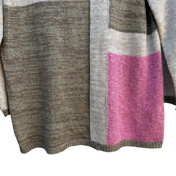 Alfred Dunner Vintage Womens Beaded Neckline Pink Tan Colorblock Knit Sweater M - Picture 5 of 9